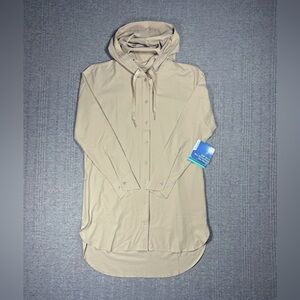 Coolibar Womens Palma Aire Beach Shirt UPF XS Hoodie Lightweight Button Up Beige